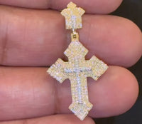 10K YELLOW GOLD .50 CARAT 1.50 INCHES NATURAL DIAMOND CROSS PENDANT CHARM