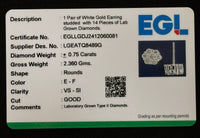 14K WHITE GOLD .75 CARAT CERTIFIED LAB GROWN DIAMONDS 7 MM STUDS EARRINGS