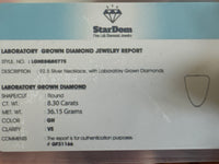 8.30 CARAT STERLING SILVER GOLD PLATED 18 INCHES 36.15 GRAMS 4.5 MM CERTIFIED LAB GROWN DIAMONDS CHAIN NECKLACE