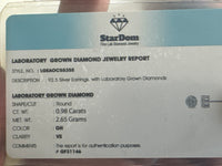 .98 CARAT STERLING SILVER 7.5 MM CERTIFIED LAB GROWN DIAMONDS STUDS EARRINGS