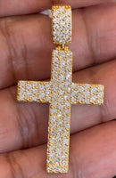 2.76 CARAT CERTIFIED LAB GROWN DIAMONDS STERLING SILVER GOLD PLATED 2 INCHES CROSS PENDANT