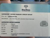 1 CARAT CERTIFIED LAB GROWN DIAMONDS STERLING SILVER GOLD PLATED RING