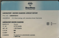 .70 CARAT STERLING SILVER 7 MM CERTIFIED LAB GROWN DIAMONDS STUDS EARRINGS