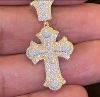 10K YELLOW GOLD .60 CARAT 1.50 INCHES NATURAL DIAMOND CROSS PENDANT CHARM