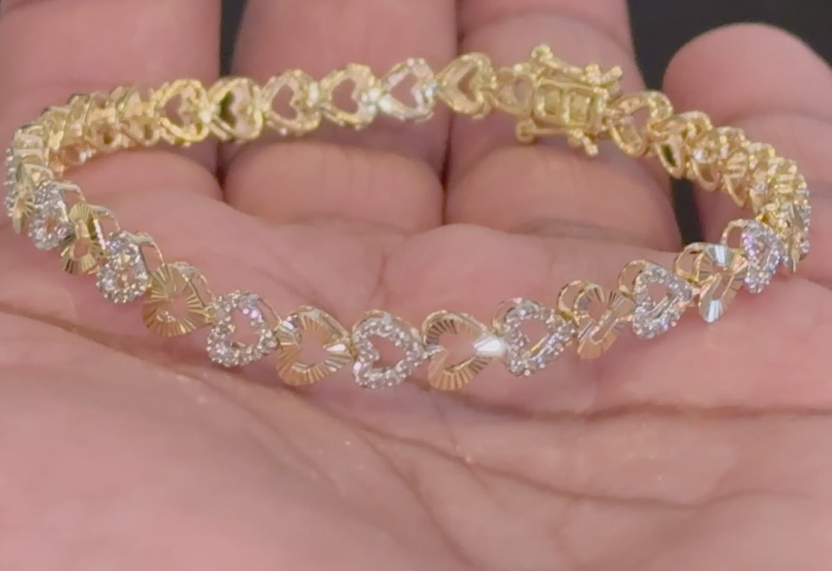 10K YELLOW GOLD 1.25 CARAT NATURAL DIAMOND 7 INCHES 5 MM WOMEN HEART BRACELET