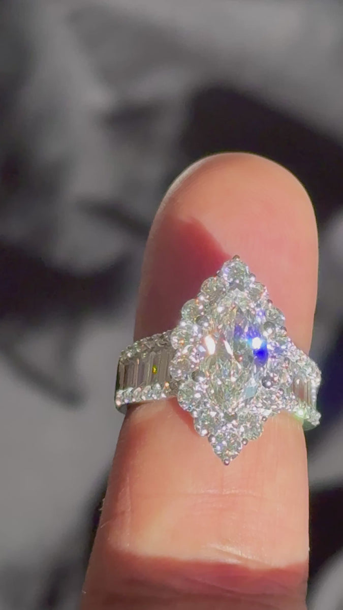 10K WHITE GOLD 4.35 CARAT CERTIFIED LAB GROWN DIAMONDS MARQUISE RING