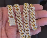 25.50 CARAT STERLING SILVER GOLD PLATED 175 GRAMS 22 INCHES 12 MM LAB GROWN DIAMONDS CUBAN CHAIN NECKLACE