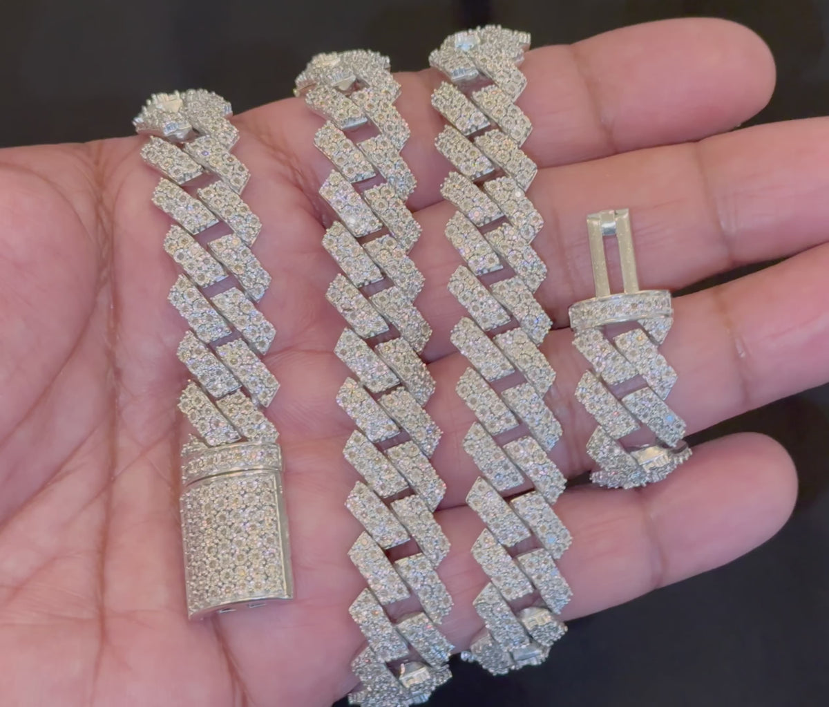 5 CARAT NATURAL DIAMONDS STERLING SILVER 104.42 GRAMS 22 INCHES 13 MM FANOOK CUBAN LINK CHAIN NECKLACE