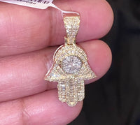 10K YELLOW GOLD 1 CARAT REAL DIAMOND 1.25 INCHES HAMSA HAND PENDANT CHARM