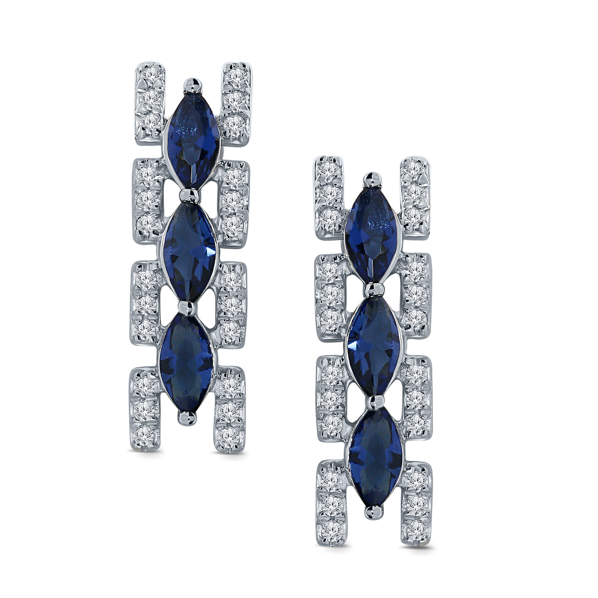 10K WHITE GOLD .81 CT DIAMOND SAPPHIRE WOMEN LADIES HOOPS EARRINGS HUGGIE STUDS