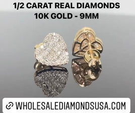 10K YELLOW GOLD .55 CARAT REAL DIAMOND 9MM WOMENS HEART HOOPS EARRINGS HUGGIE STUDS
