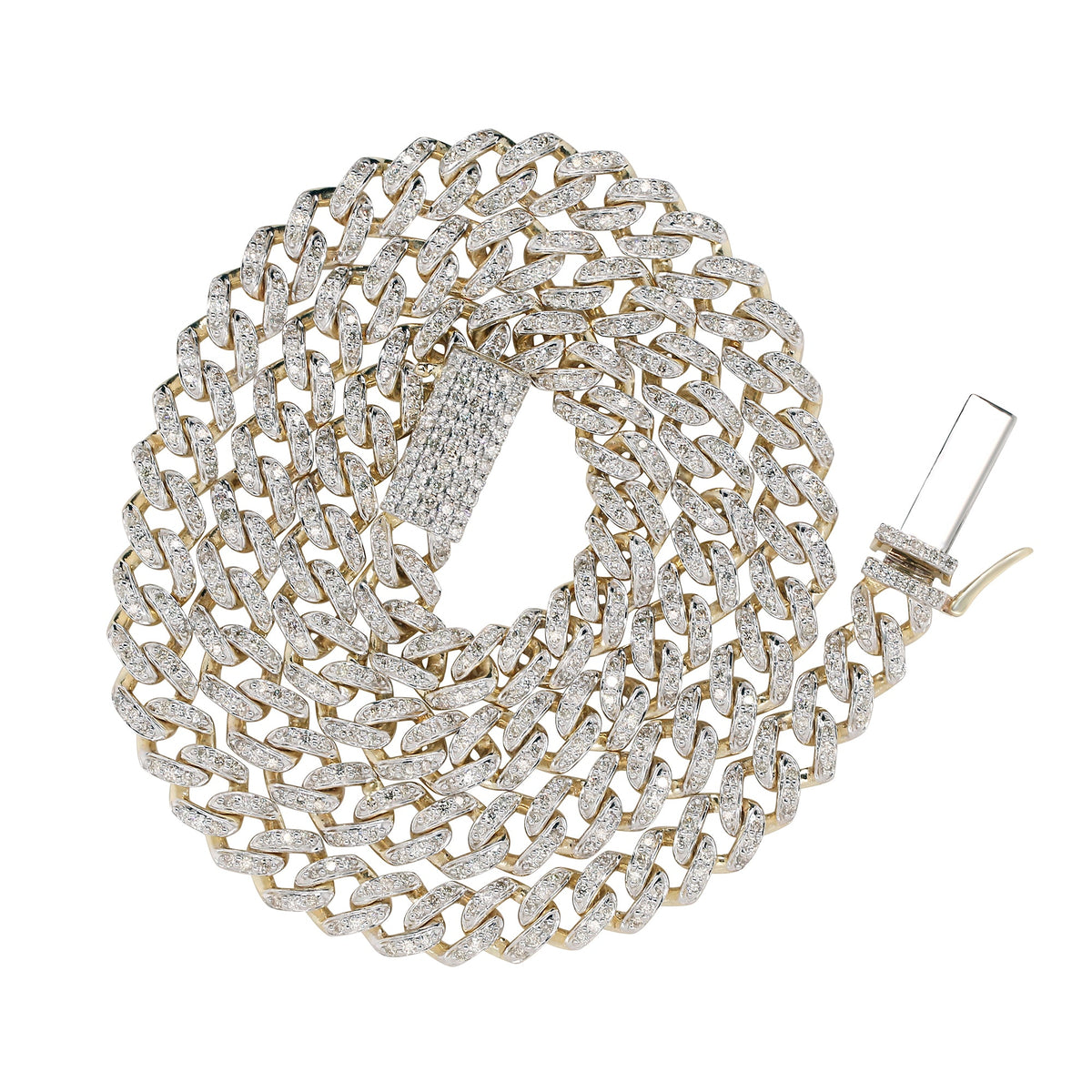 10K YELLOW GOLD 6.50 CARAT REAL DIAMOND 8MM 20 INCHES 49.29 GRAM GOLD CUBAN LINK CHAIN NECKLACE