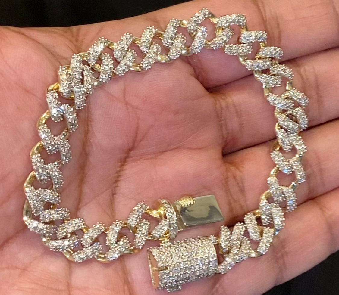 10K YELLOW GOLD 7 CARAT REAL DIAMOND 35.54 GRAMS 10 MM 8.50 INCHES CUBAN LINK BRACELET
