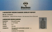 
              2 CARAT CERTIFIED LAB GROWN DIAMONDS STERLING SILVER RHODIUM PLATED 1.50 INCHES PENDANT
            