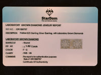 
              1.62 CARAT CERTIFED LAB GROWN DIAMONDS STERLING SILVER GOLD PLATED 10 MM STUDS EARRINGS
            