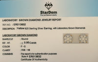 
              .95 CARAT CERTIFIED LAB GROWN DIAMONDS 8 MM STERLING SILVER GOLD PLATED STUDS EARRINGS
            