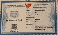 
              2.36 CARAT CERTIFIED LAB GROWN DIAMONDS STERLING SILVER RHODIUM PLATED ENGAGEMENT WEDDING RING
            