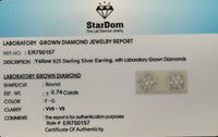 
              .74 CARAT CERTIFIED LAB GROWN DIAMONDS 8 MM STERLING SILVER GOLD PLATED STUDS EARRINGS
            