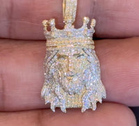 
              10K YELLOW GOLD .65 CARAT 1.25 INCHES NATURAL DIAMOND JESUS HEAD PENDANT CHARM
            