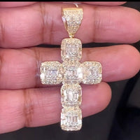 
              10K YELLOW GOLD 3.75 CARAT 2.25 INCHES REAL DIAMOND CROSS PENDANT CHARM CROSS
            