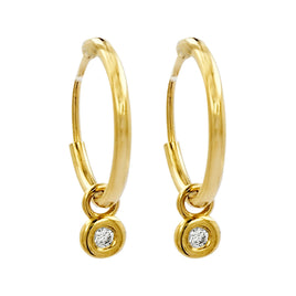 .04 CARAT CERTFIED LAB GROWN DIAMONDS STERLING SILVER GOLD PLATED 15 MM EARRINGS HOOPS