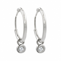 
              .04 CARAT CERTFIED LAB GROWN DIAMONDS STERLING SILVER RHODIUM PLATED 15 MM EARRINGS HOOPS
            