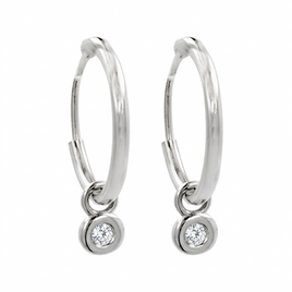 .04 CARAT CERTFIED LAB GROWN DIAMONDS STERLING SILVER RHODIUM PLATED 15 MM EARRINGS HOOPS