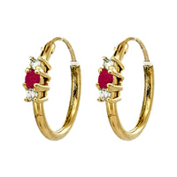 
              .20 CARAT CERTFIED LAB GROWN DIAMONDS & RUBY STERLING SILVER GOLD PLATED 15 MM EARRINGS HOOPS
            