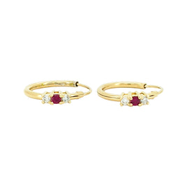 .20 CARAT CERTFIED LAB GROWN DIAMONDS & RUBY STERLING SILVER GOLD PLATED 15 MM EARRINGS HOOPS