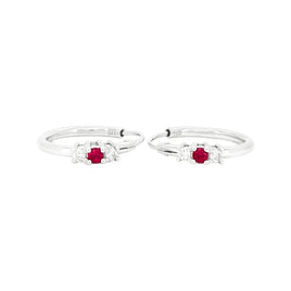 .20 CARAT CERTFIED LAB GROWN DIAMONDS & RUBY STERLING SILVER RHODIUM PLATED 15 MM EARRINGS HOOPS