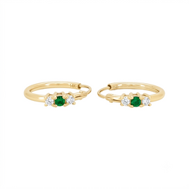 .20 CARAT CERTFIED LAB GROWN DIAMONDS & EMERALD STERLING SILVER GOLD PLATED 15 MM EARRINGS HOOPS