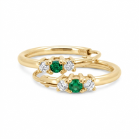 
              .20 CARAT CERTFIED LAB GROWN DIAMONDS & EMERALD STERLING SILVER GOLD PLATED 15 MM EARRINGS HOOPS
            