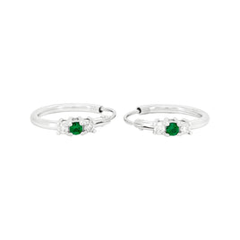 .20 CARAT CERTFIED LAB GROWN DIAMONDS & EMERALD STERLING SILVER RHODIUM PLATED 15 MM EARRINGS HOOPS