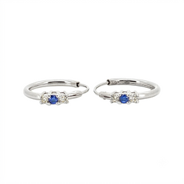 .20 CARAT CERTFIED LAB GROWN DIAMONDS & SAPPHIRE STERLING SILVER RHODIUM PLATED 15 MM EARRINGS HOOPS