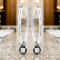 
              .15 CARAT CERTFIED LAB GROWN DIAMONDS STERLING SILVER RHODIUM PLATED 20 MM EARRINGS HOOPS
            