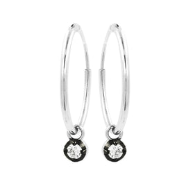 .15 CARAT CERTFIED LAB GROWN DIAMONDS STERLING SILVER RHODIUM PLATED 20 MM EARRINGS HOOPS