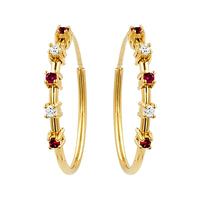 
              .15 CARAT CERTFIED LAB GROWN DIAMONDS & RUBY STERLING SILVER GOLD PLATED 20 MM EARRINGS HOOPS
            