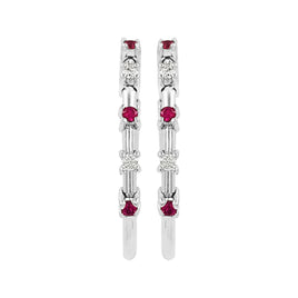 .15 CARAT CERTFIED LAB GROWN DIAMONDS & RUBY STERLING SILVER RHODIUM PLATED 20 MM EARRINGS HOOPS