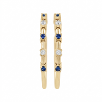 
              .15 CARAT CERTFIED LAB GROWN DIAMONDS & SAPPHIRE STERLING SILVER GOLD PLATED 20 MM EARRINGS HOOPS
            