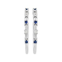 
              .15 CARAT CERTFIED LAB GROWN DIAMONDS & SAPPHIRE STERLING SILVER RHODIUM PLATED 20 MM EARRINGS HOOPS
            
