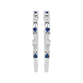 .15 CARAT CERTFIED LAB GROWN DIAMONDS & SAPPHIRE STERLING SILVER RHODIUM PLATED 20 MM EARRINGS HOOPS