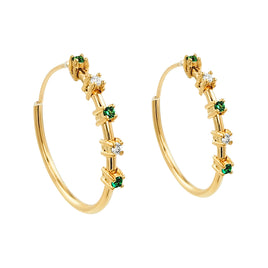 .15 CARAT CERTFIED LAB GROWN DIAMONDS & EMERALD STERLING SILVER GOLD PLATED 20 MM EARRINGS HOOPS