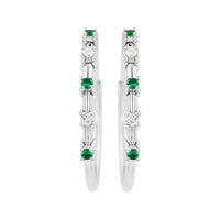 
              .15 CARAT CERTFIED LAB GROWN DIAMONDS & EMERALD STERLING SILVER RHODIUM PLATED 20 MM EARRINGS HOOPS
            