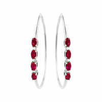 
              2.04 CARAT CERTFIED LAB GROWN DIAMONDS & RUBY STERLING SILVER RHODIUM PLATED 50 MM EARRINGS HOOPS
            