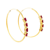 
              2.04 CARAT CERTFIED LAB GROWN DIAMONDS & RUBY STERLING SILVER GOLD PLATED 50 MM EARRINGS HOOPS
            