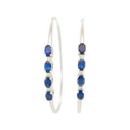 2.14 CARAT CERTFIED LAB GROWN DIAMONDS & SAPPHIRE STERLING SILVER RHODIUM PLATED 50 MM EARRINGS HOOPS