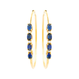 2.16 CARAT CERTFIED LAB GROWN DIAMONDS & SAPPHIRE STERLING SILVER GOLD PLATED 50 MM EARRINGS HOOPS