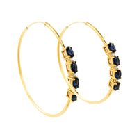 
              2.16 CARAT CERTFIED LAB GROWN DIAMONDS & SAPPHIRE STERLING SILVER GOLD PLATED 50 MM EARRINGS HOOPS
            