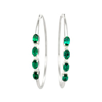 
              1.68 CARAT CERTFIED LAB GROWN DIAMONDS & EMERALD STERLING SILVER RHODIUM PLATED 50 MM EARRINGS HOOPS
            