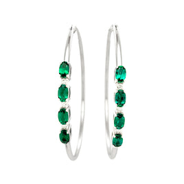 1.68 CARAT CERTFIED LAB GROWN DIAMONDS & EMERALD STERLING SILVER RHODIUM PLATED 50 MM EARRINGS HOOPS